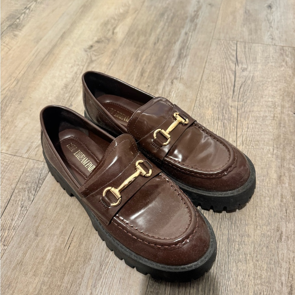 Brown Leather Loafers with Gold Detail